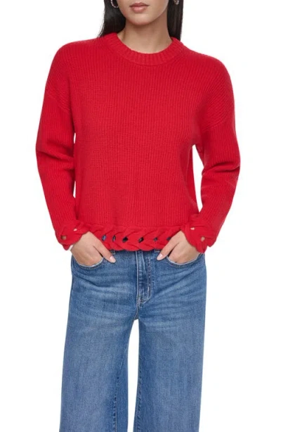Dkny Cable Hem Crewneck Sweater In Red