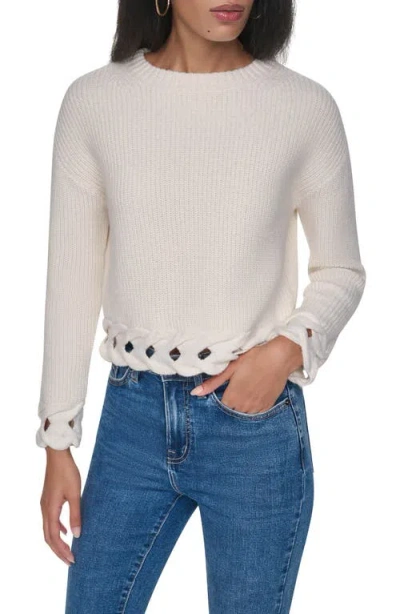 Dkny Cable Hem Crewneck Sweater In White