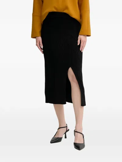 Dkny Cable Knit Split Skirt In Black