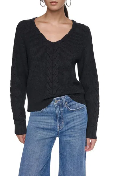 Dkny Cable Knit V-neck Sweater In Black