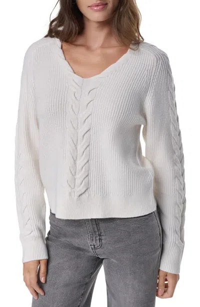 Dkny Cable Knit V-neck Sweater In White