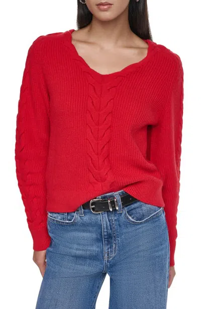 Dkny Cable Knit V-neck Sweater In Red