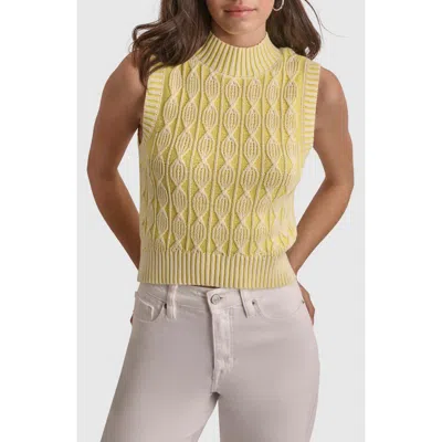 Dkny Cable Stitch Sleeveless Sweater In White/fluo Yellow