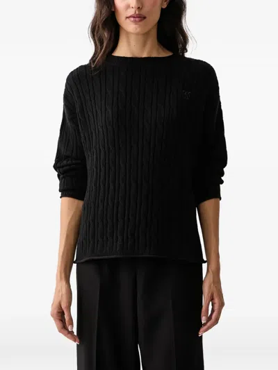 Dkny Cable-knit Logo-patch Sweater In Blue