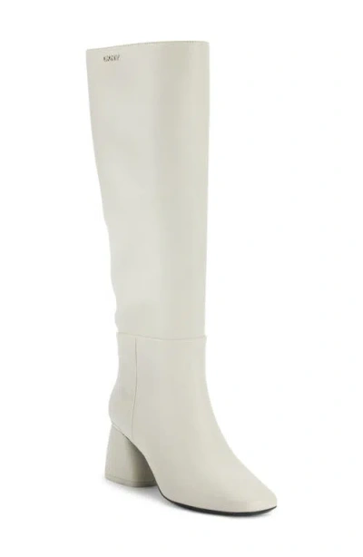 Dkny Cana Knee High Block Heel Boot In White