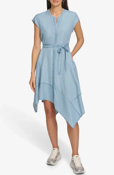 Dkny Cap Sleeve Asymmetric Hem Dress In Glacier