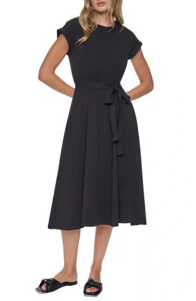 Dkny Cap Sleeve Fit & Flare Midi Dress In Black
