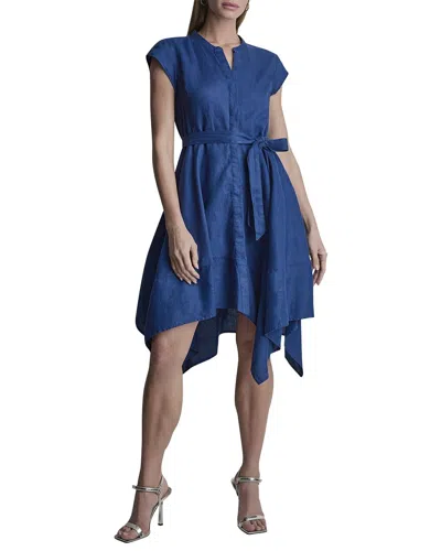 Dkny Cap Sleeve Linen Top In Blue