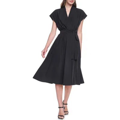 Dkny Cap Sleeve Midi Dress In Black