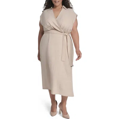 Dkny Cap Sleeve Midi Dress In Neutral