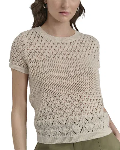 Dkny Cap Sleeve Open Pointelle Stitch T-shirt In Neutral