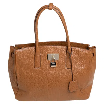 Dkny Caramel Pebbled Leather Padlock Tote In Brown