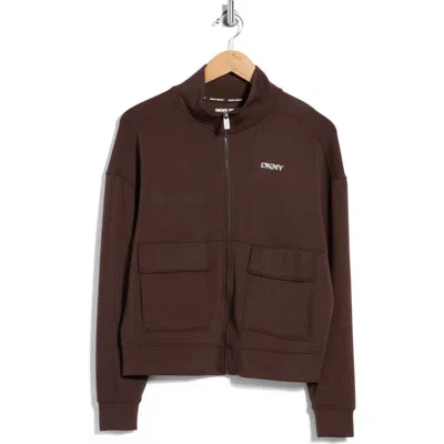 Dkny Cargo Pocket Mock Neck Jacket In Brown