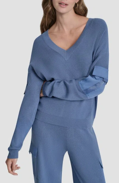 Dkny Cargo Sleeve Rib Sweater In Blue