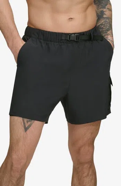 Dkny Cargo Volley Stretch Swim Trunks In Black