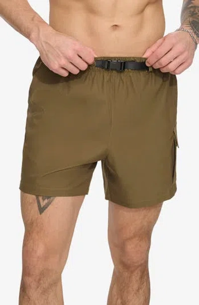 Dkny Cargo Volley Stretch Swim Trunks In Dark Olive