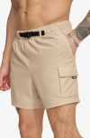 Dkny Cargo Volley Stretch Swim Trunks In Tan