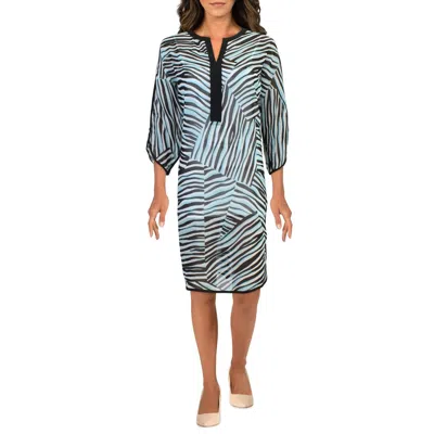 Dkny Caribbean Womens Split Neck Knee Midi Dress In Blue