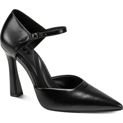 Dkny Catcher Ankle Strap Pointed Toe Pump In Black