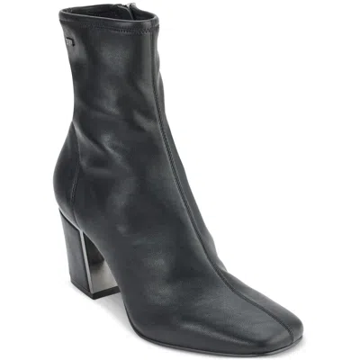 Dkny Cavale Womens Faux Suede Block Heel Ankle Boots In Black Smooth