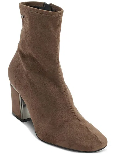 DKNY CAVALE WOMENS FAUX SUEDE BLOCK HEEL ANKLE BOOTS
