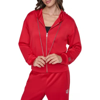 Dkny Chain Cord Front Zip Hoodie In Red