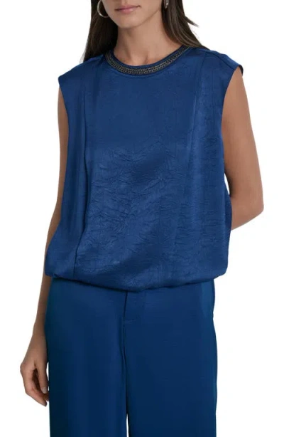 Dkny Textured Sleeveless Top Glazed Wide Leg Pants In Blue