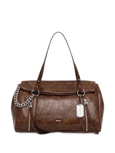Dkny Chain-detail Zip-fastening Tote Bag In Brown