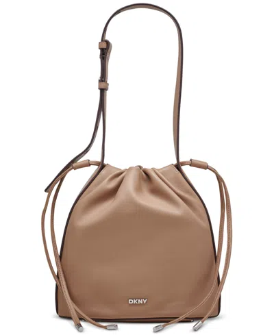 Dkny Channing Leather Drawstring Bag In Brown