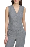 Dkny Check Linen Blend Suiting Vest In Black/ White