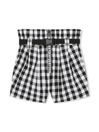 Dkny Kids' Checked Cotton Shorts In 黑色