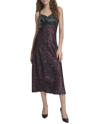 Dkny Faux Leather Mixed Media Midi Dress In Blue