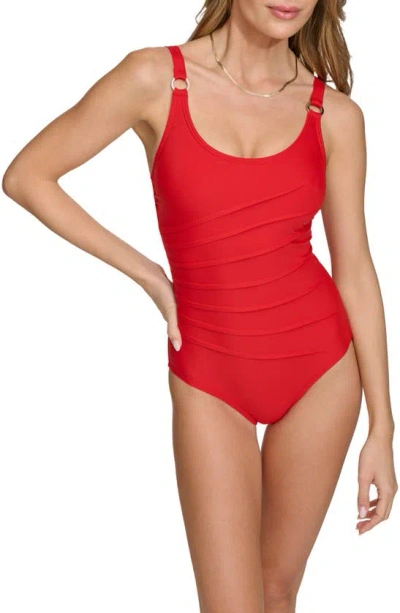 Dkny Cheetah Print One-piece Swimsuit In Real Red
