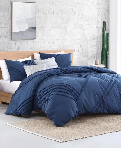 Dkny Chenille Block 3 Piece Comforter Set, King In Denim