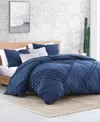 Dkny Chenille Block 3 Piece Duvet Cover Set, Queen In Denim