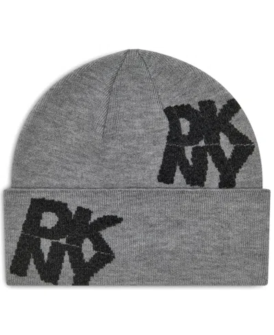Dkny Chenille Block Knit Logo Stretch Fit Beanie In Feather