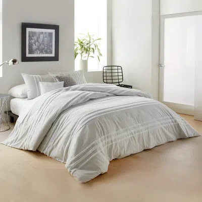 Dkny Chenille Stripe 100% Cotton 3 Piece Comforter Set In Gray