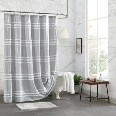 Dkny Chenille Stripe Cotton Single Shower Curtain In Gray