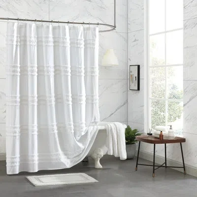 Dkny Chenille Stripe Cotton Single Shower Curtain In White