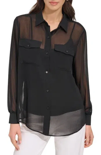 DKNY DKNY CHIFFON BUTTON-UP SHIRT
