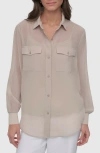 Dkny Chiffon Button-up Shirt In Pebble