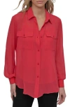 Dkny Chiffon Button-up Shirt In Red