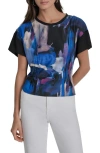 Dkny Chiffon Sleeve Knit Top In Blue