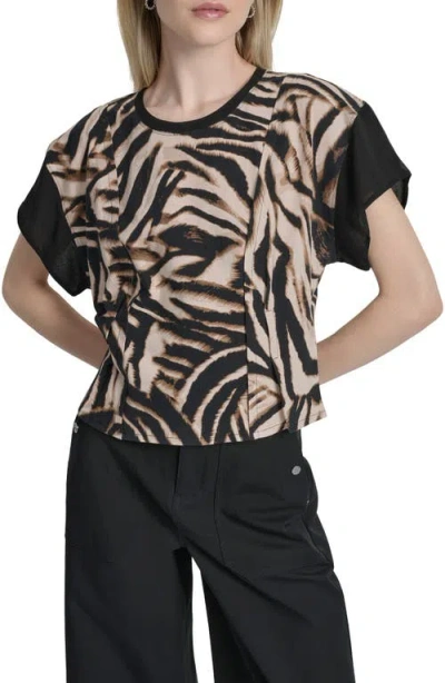 Dkny Chiffon Sleeve Knit Top In Multi