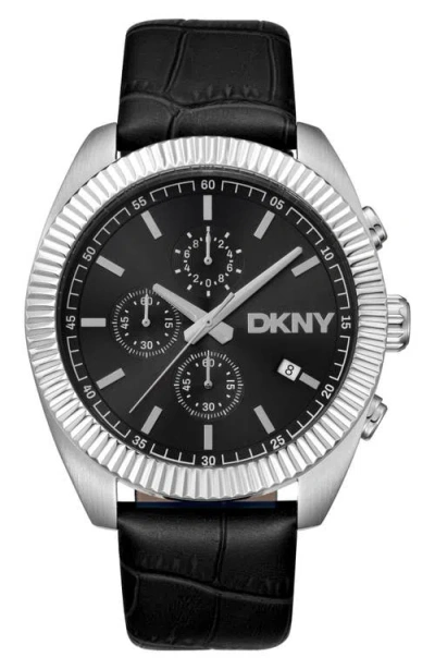 Dkny Chronograph Leather Strap Watch, 42mm In Neutral