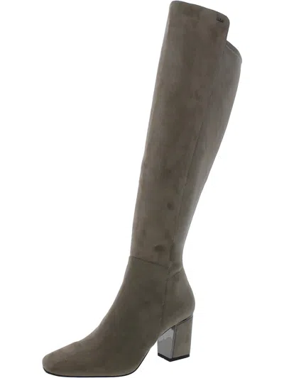 Dkny Cilli Womens Microsuede Block Heel Knee-high Boots In Black