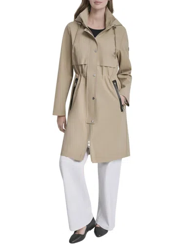 Dkny Cinch Waist Rain Jacket In Brown