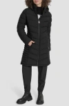 Dkny Cire Packable Hooded Longline Puffer Jacket In Black