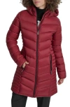 Dkny Cire Packable Hooded Longline Puffer Jacket In Burgundy