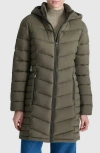 Dkny Cire Packable Hooded Longline Puffer Jacket In Green